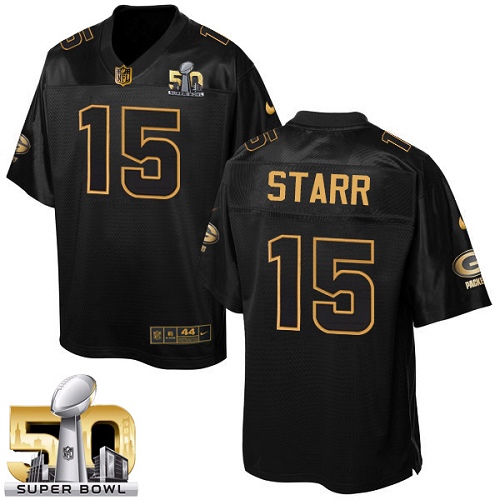 Men's Elite Bart Starr Nike Jersey Black - #15 Pro Line Gold Collection NFL Green Bay Packers